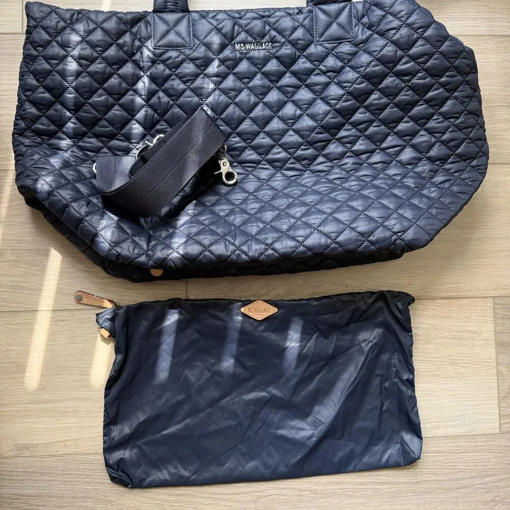 MZ Wallace Navy Metro Tote Deluxe with Strap - Large, Travel Tote - NWOT